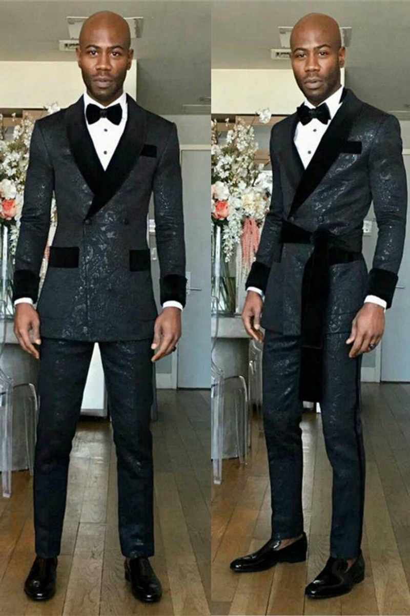 Kingston Black Shawl Lapel Double-Breasted Slim Fit Wedding Suit