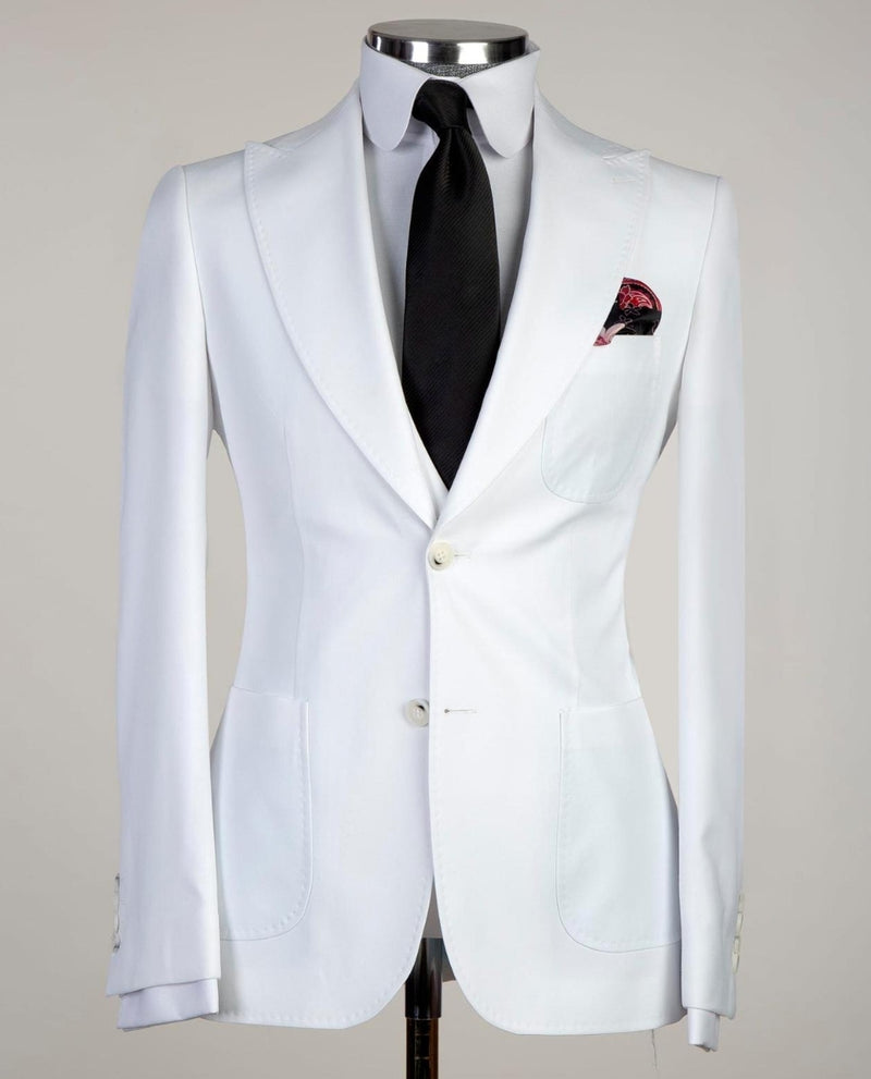 New White Pointed Lapel Three-Piece Business Suit
