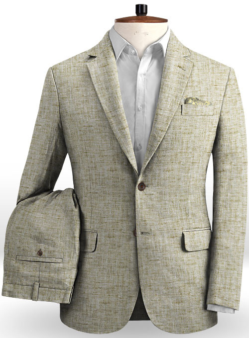 Summer Khaki Linen Wedding Suit Casual Groom Groomsmen Blazer Tuxedo