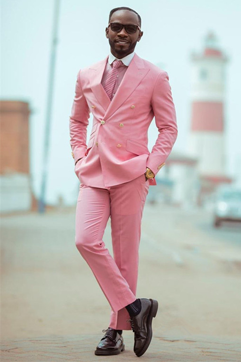 Ablett Pink Double Breasted Point Lapel Chic Men Suitable For Prom