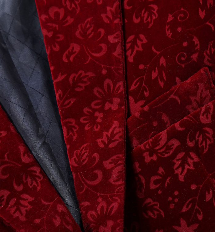 Burgundy Floral Velvet Blazer Fashion Suit Sizes For Men