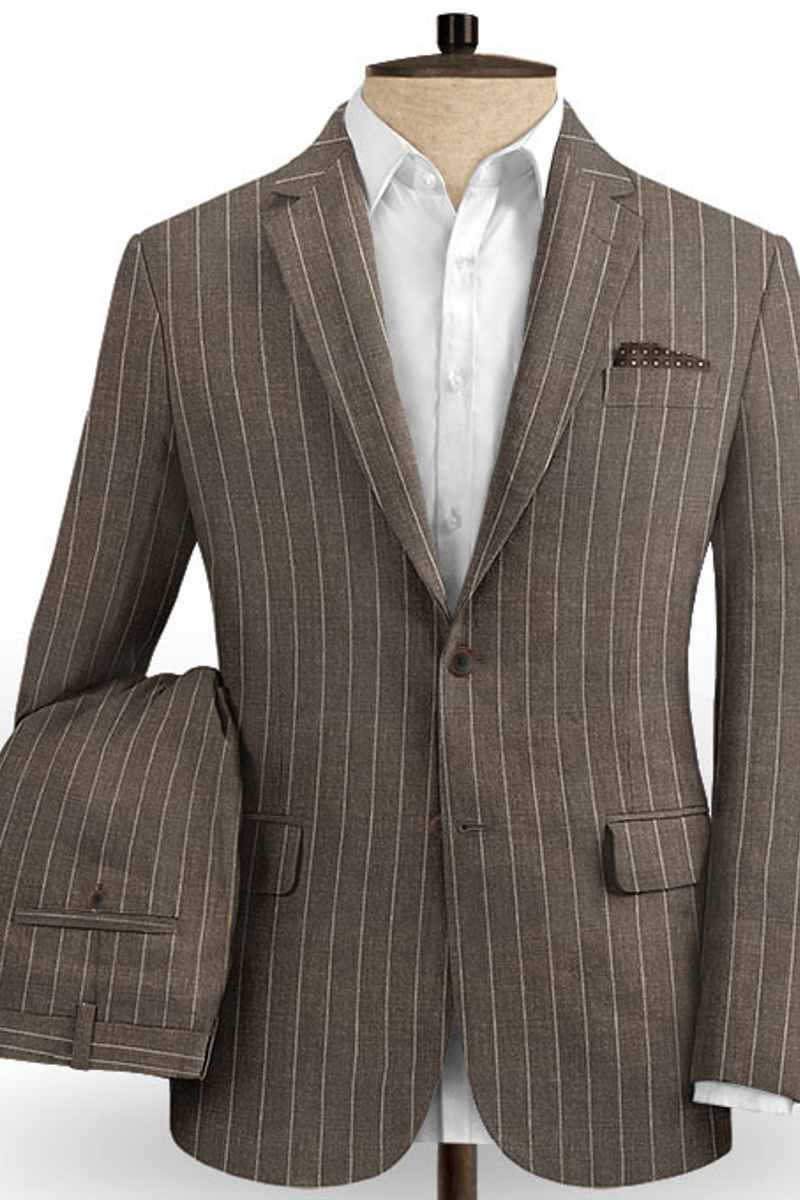 Brown Linen Striped Suit Online Two-Piece Business Tuxedo