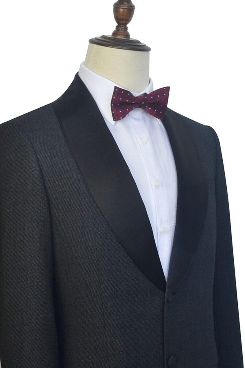Classic Dark Grey Black Shawl Collar Wedding Tuxedo Two-Button Suit