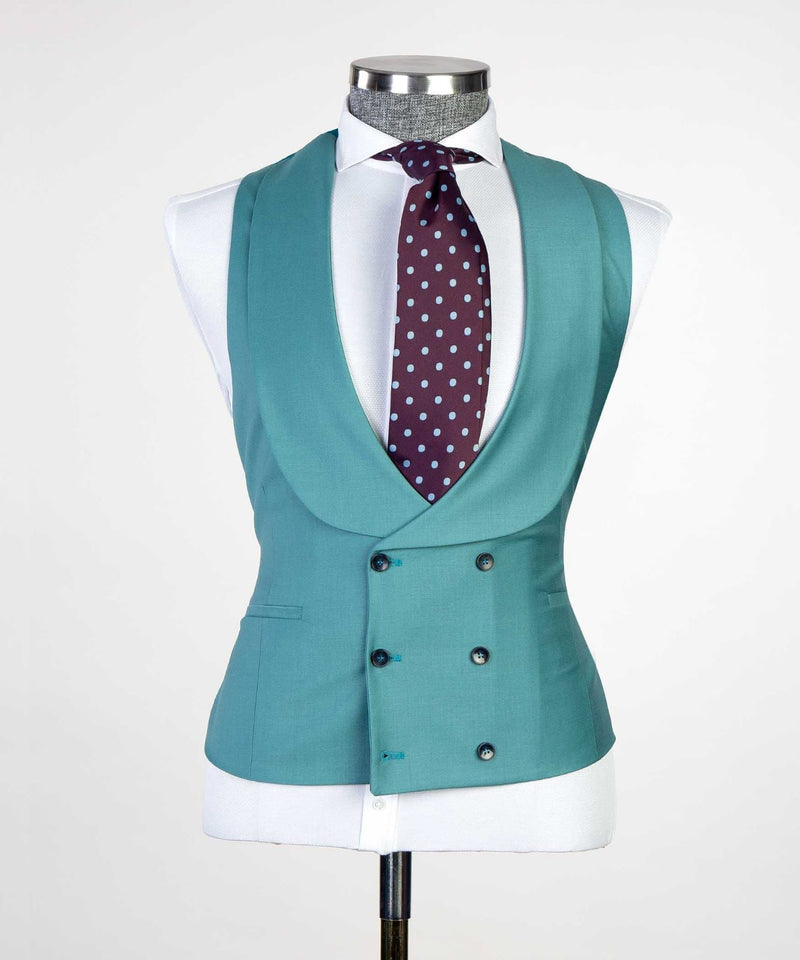 Green Fashion Point Lapel Two-Button Three-Piece Suit