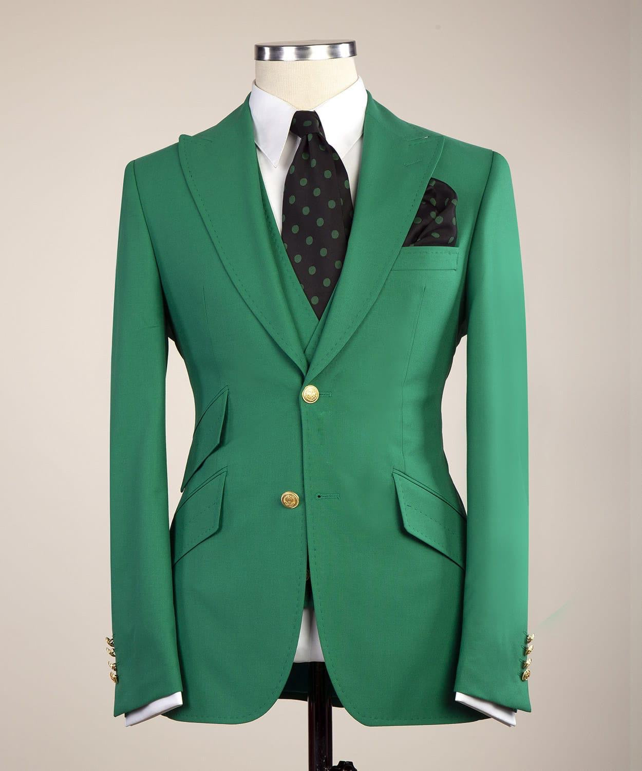 Fashion Green Point Collar Slim Fit Prom Men Suits