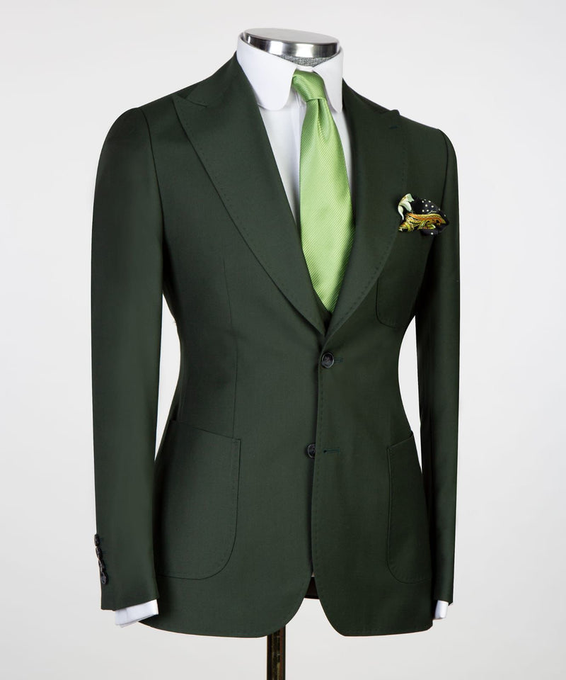 Chic Dark Green Pointed Lapel Three-Piece Business Suit