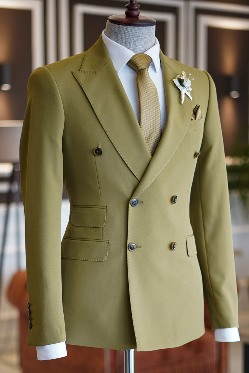 Nat Fashion Green Pointed Lapel Double Breasted Prom Men Suit