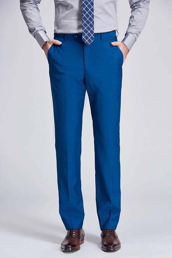 Emiliano Fashion Pure Blue Men Straight Suit Pants