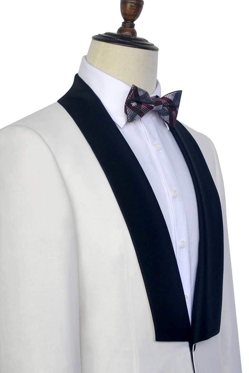 Black Knife Neck Classic White Wedding Suit One-Button Tuxedo
