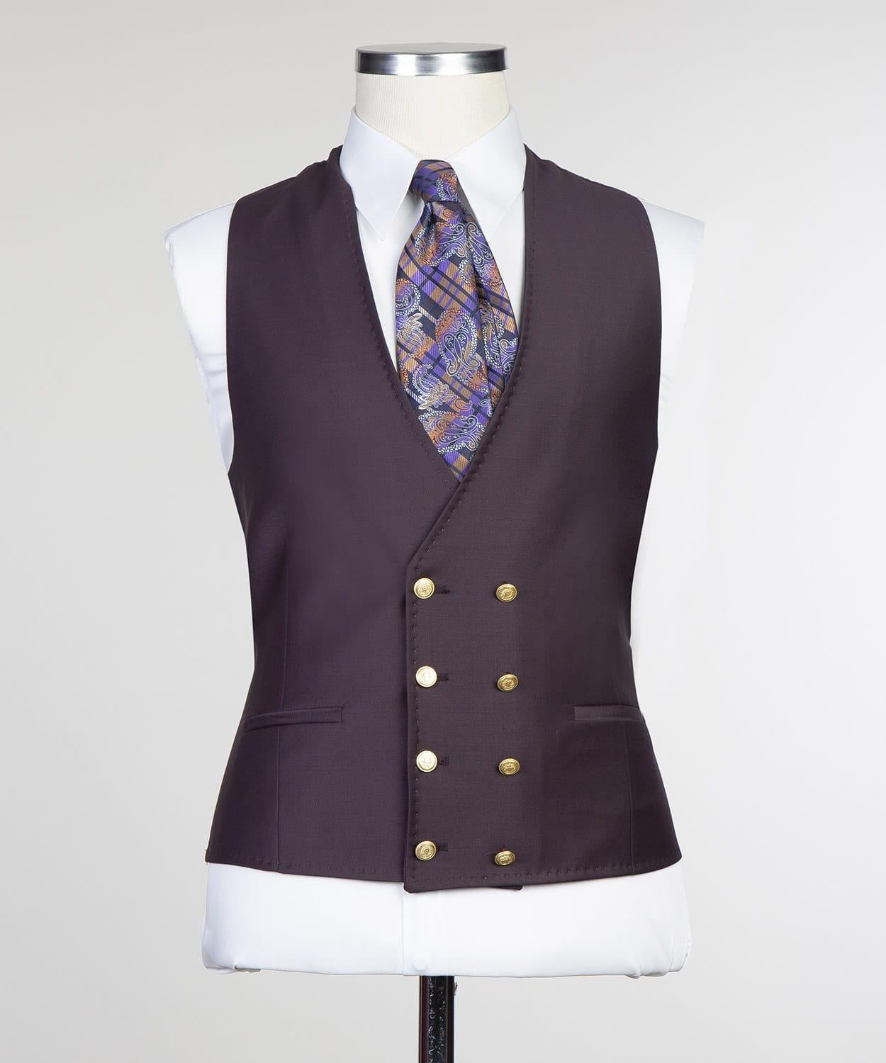 Dark Purple Pointed Collar Three-Piece Chic Prom Suit