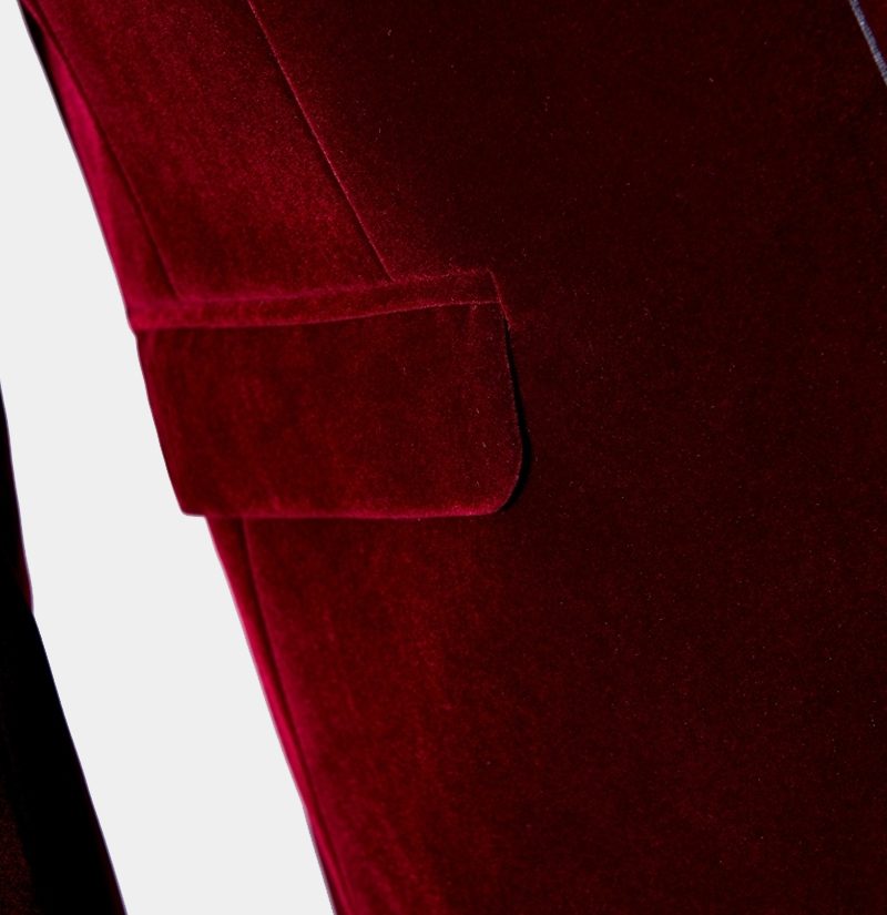 Burgundy Velvet Blazer Jacket Two-Piece Shawl Lapel Suit