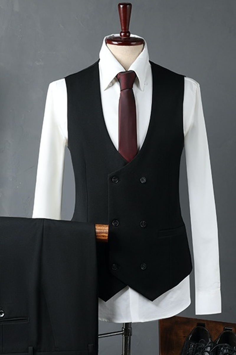 Italian Black Lapel Slim Fit Suit Wedding Business Suit with Adjustable Chest Button