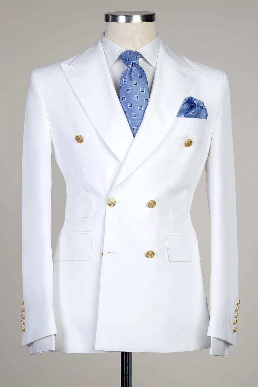 White Two-Piece Double-Breasted Close Fitting Bespoke Suit