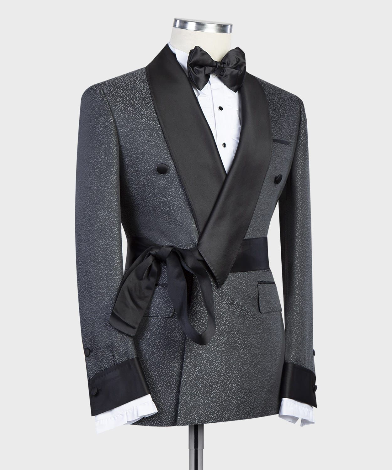 Gray Fashion Two-Piece Tailored Suit with Black Shawl Lapel