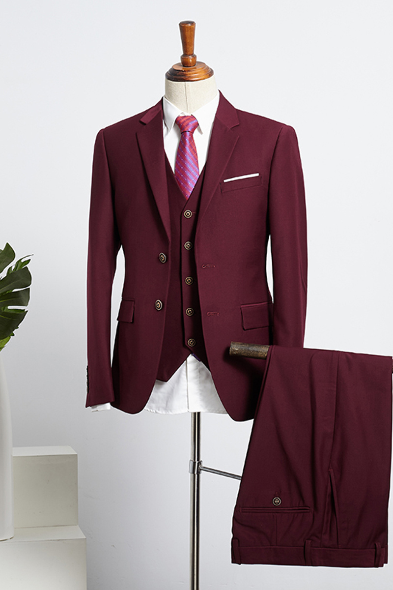 Ben Gorgeous Burgundy Three-Pack Slim Fit Suit