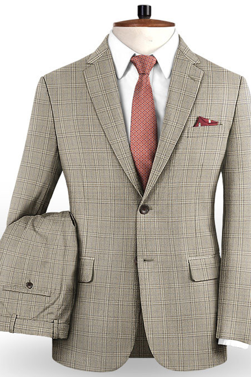 Khaki Check Two-Piece Tuxedo Fashion Slim Suits