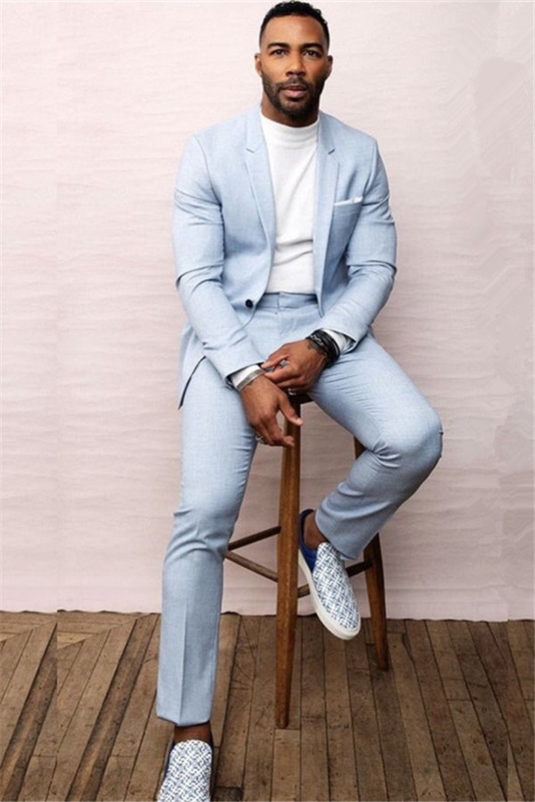 Sky Blue One Button Formal Business Men Suitable For Prom