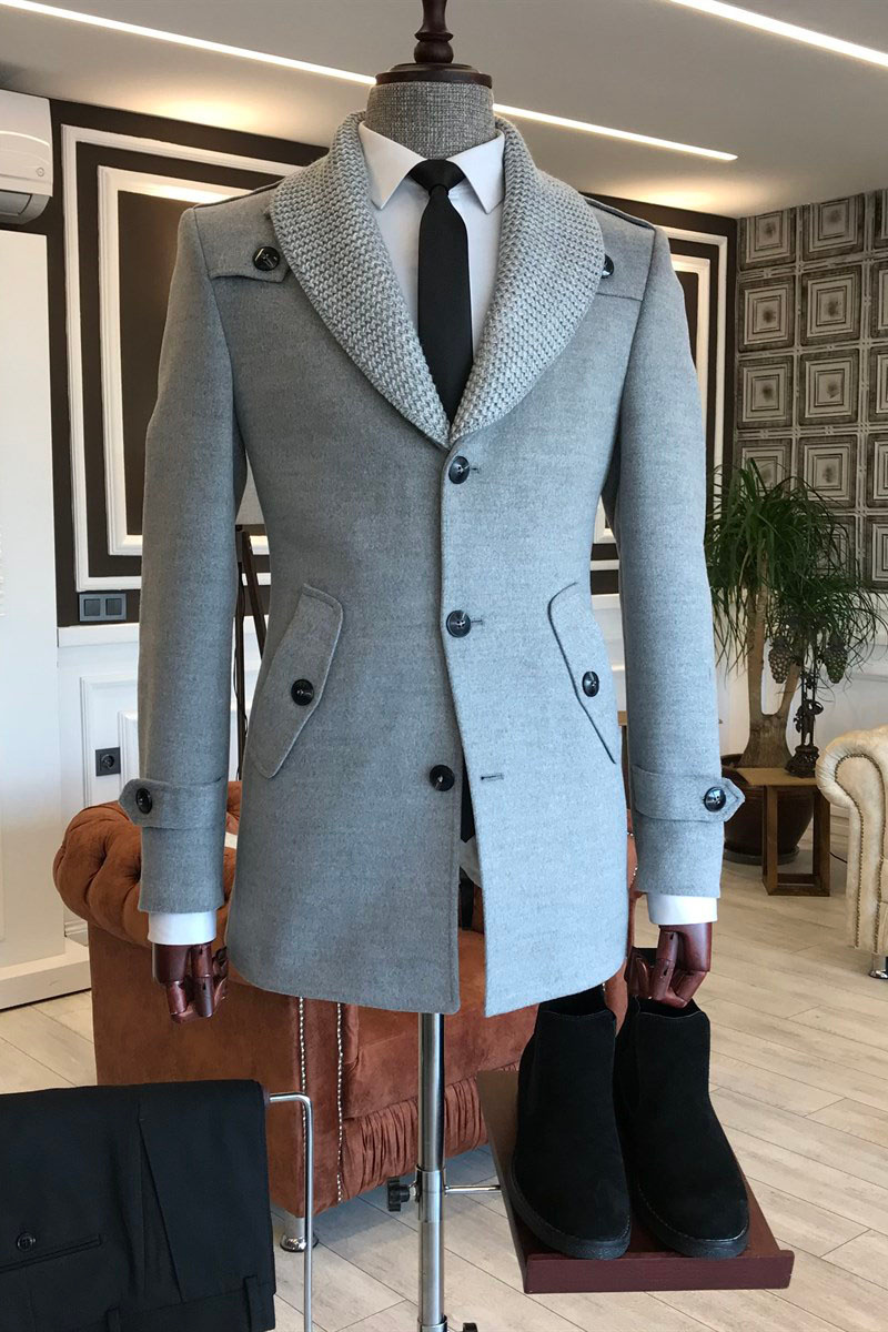 Alan Fashion Grey Knit Shawl Lapel Custom Winter Men Blazer