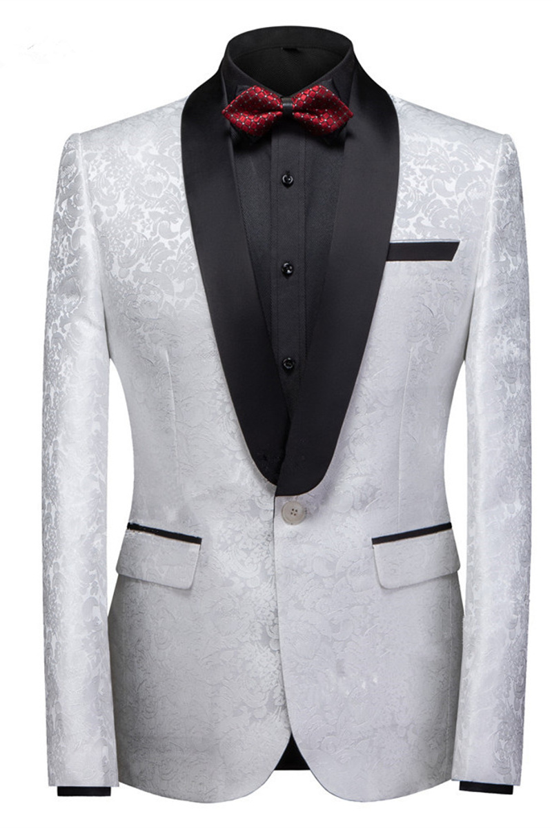 Victor White Jacquard Single-Button Wedding Suit