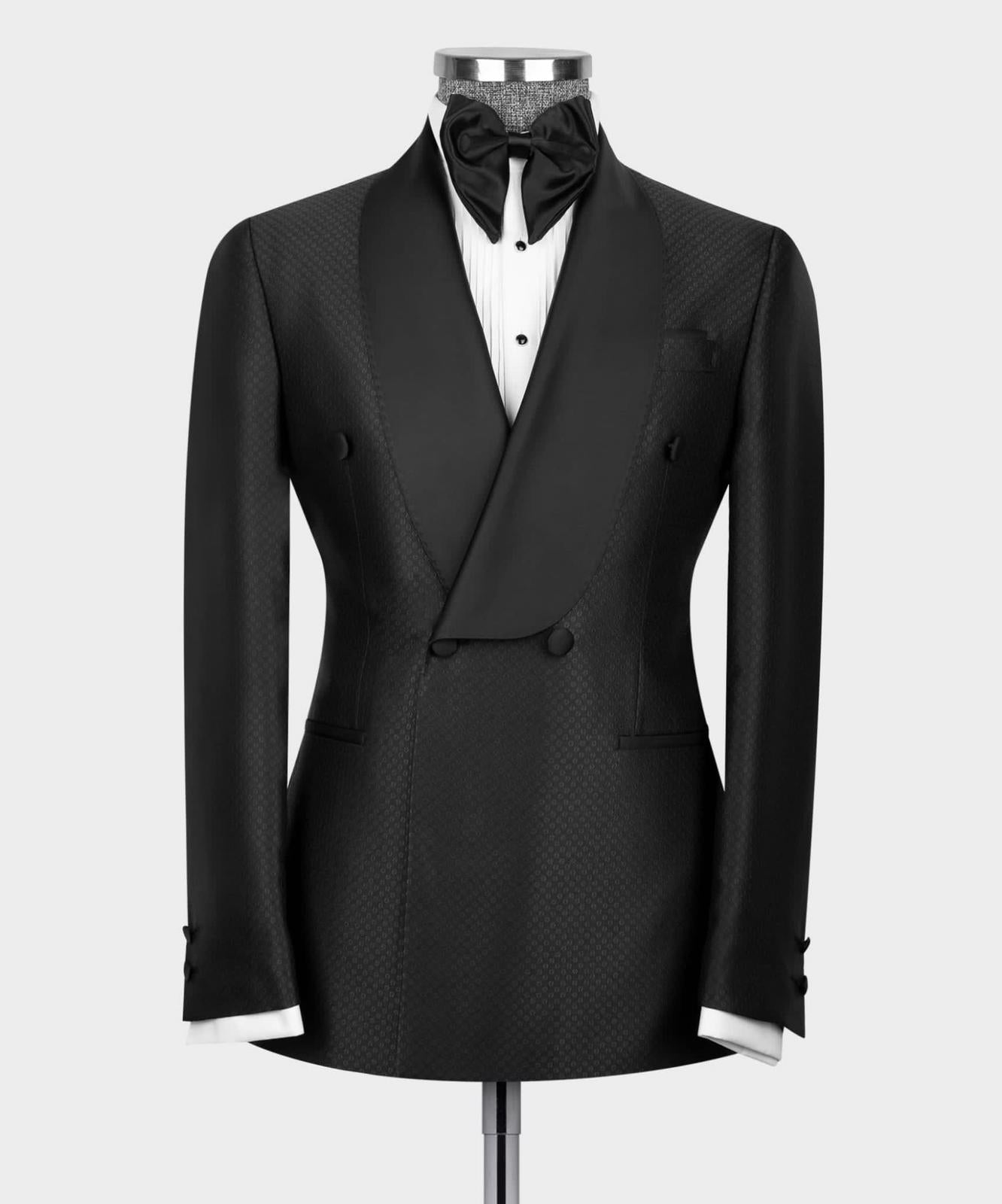 Fashion Black Shawl Lapel Double-Breasted Two-Piece Suit