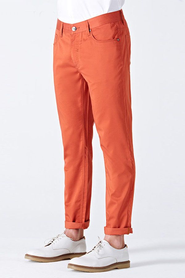 Men Vibrant Orange Cotton Fashion Casual Pants