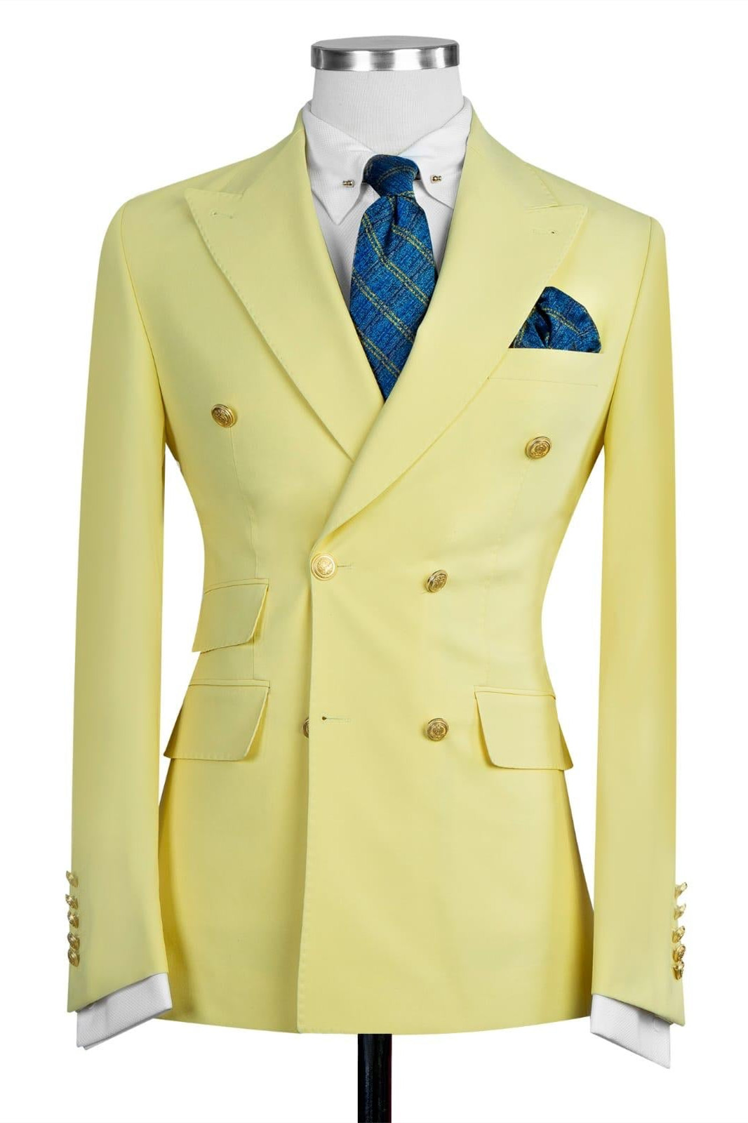 Yellow Fashion Double-breasted Pointed Collar Men Suits