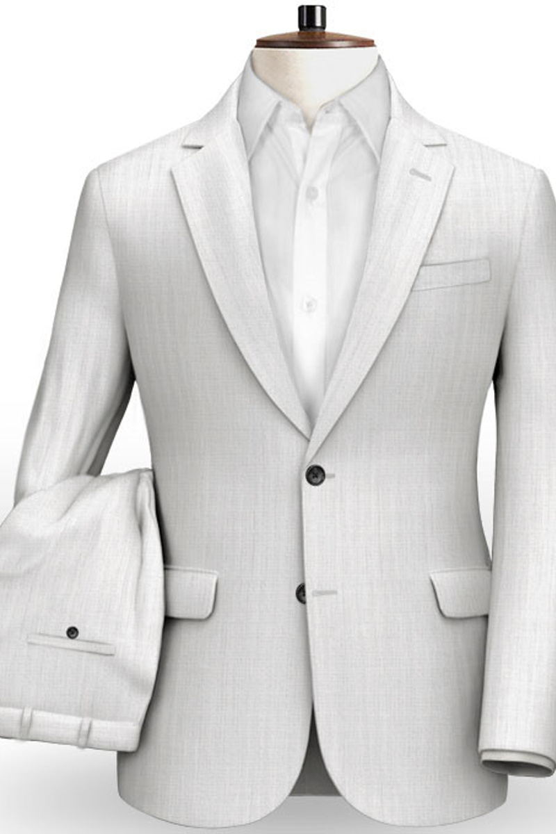 Summer White Linen 2 Piece Men Suit Groom Wedding Tuxedo Casual