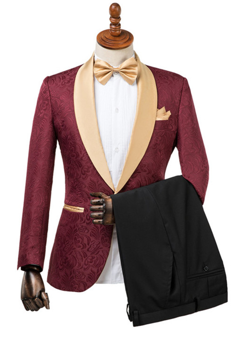 Dominic Stylish Burgundy Slim Fit Jacquard Wedding Suit
