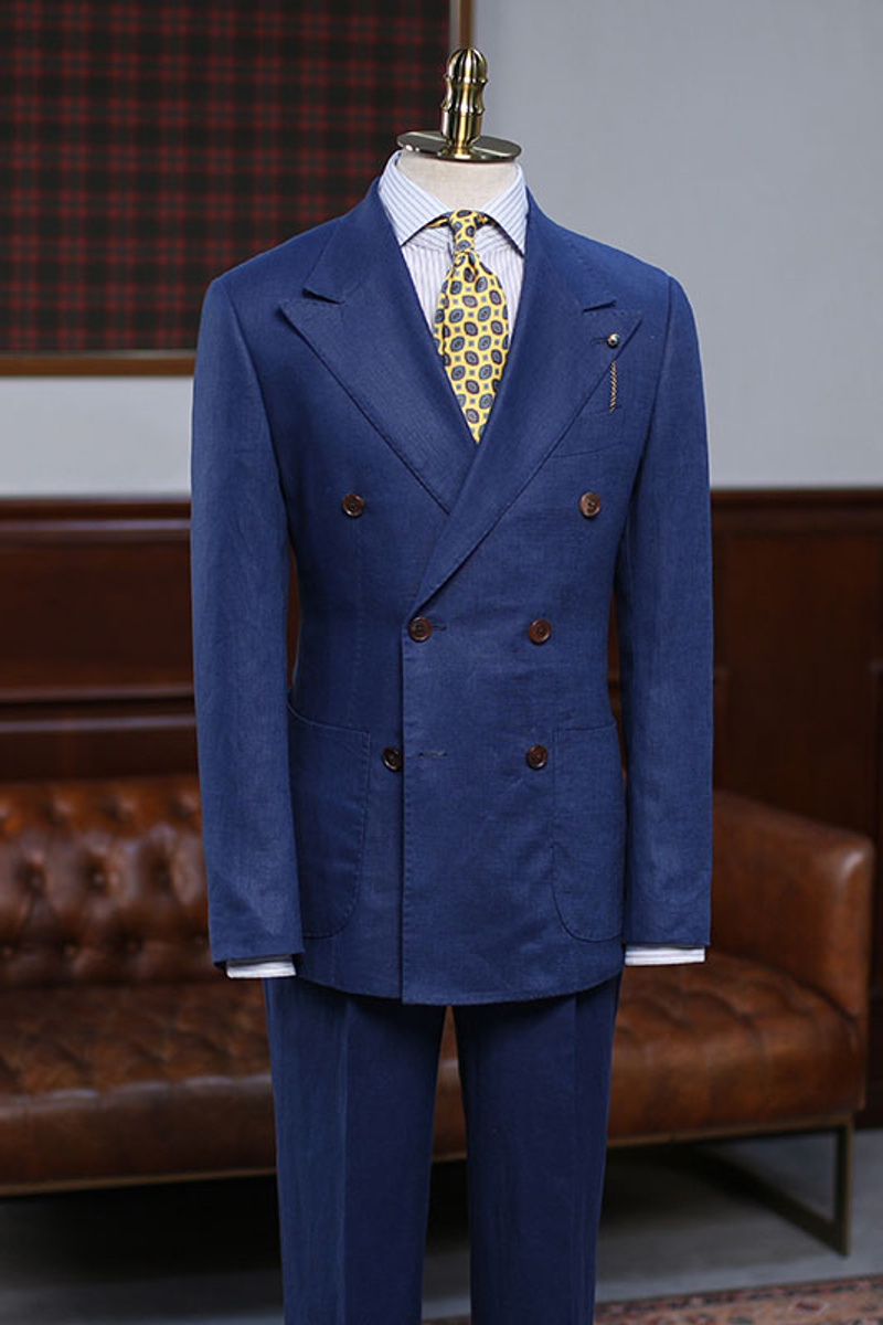 Asa Trendy Blue Pointed Lapel Double-Breasted Custom Formal Suit