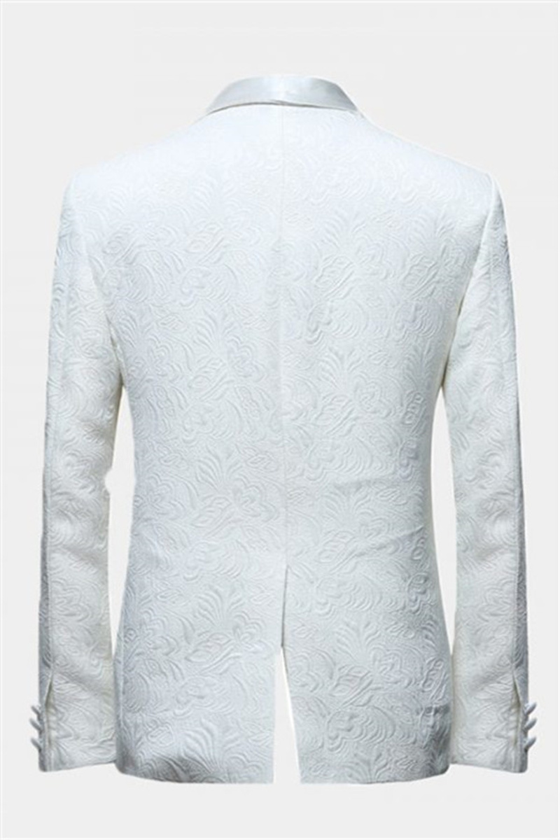 White Jacquard Wedding Suit Elegant Two-Piece Shawl Lapel Groom Suit