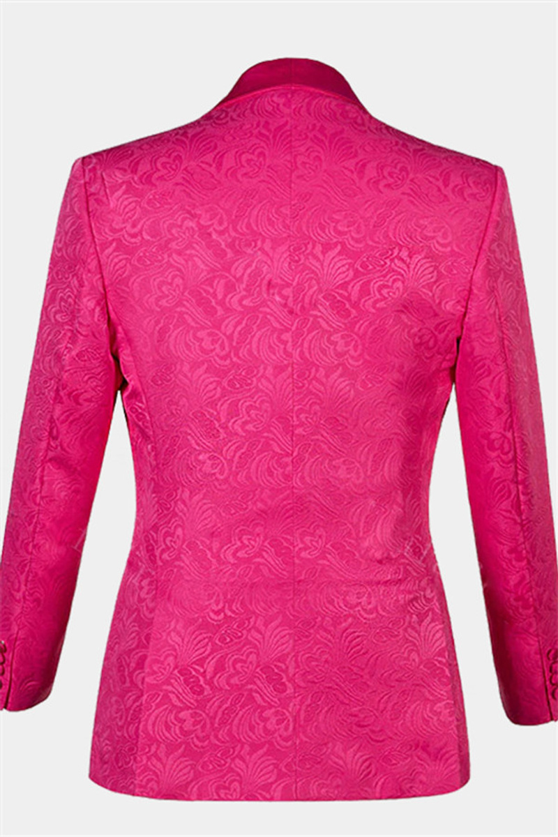 Floral Pink Jacquard Men Suits Online Slim Fit One-Click Prom Suits