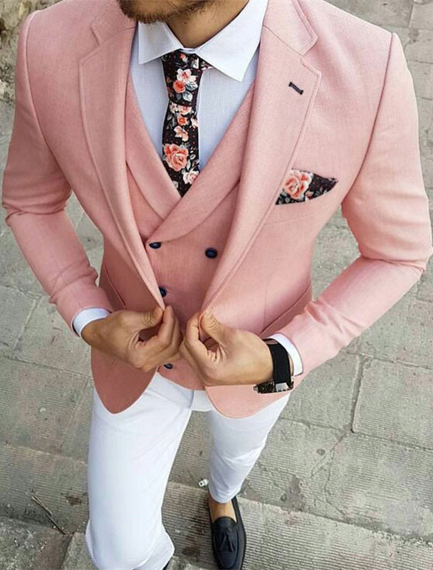 Reese Pink Three Piece Slim Fit Notch Lapel Prom Men Suit