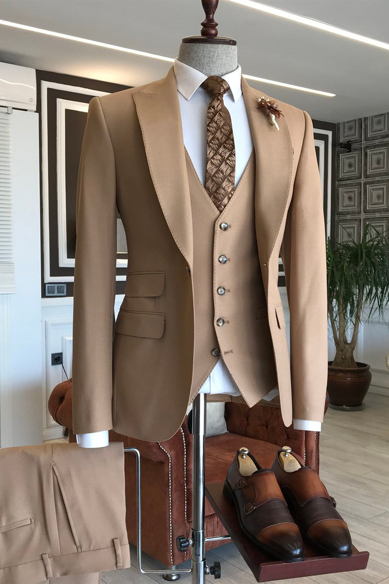 Sampson New Brown Point Lapel Three Flap Slim Fit Business Suit