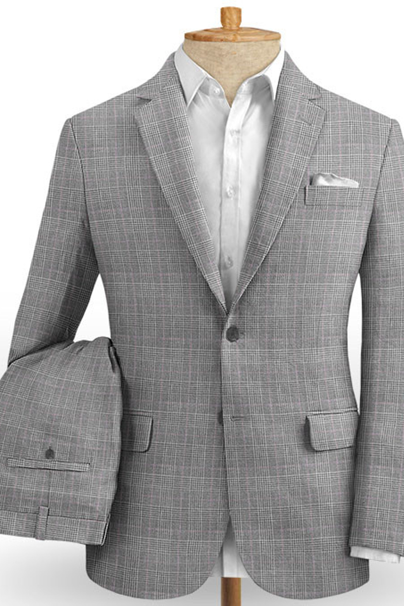 Slim Fit Two-Piece Grey Prom Suit Summer Linen Wedding Groom Tuxedo