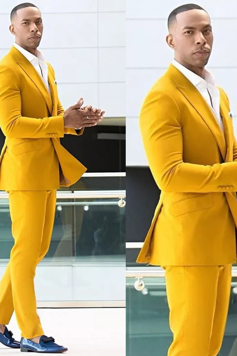 Trenton Yellow Double Breasted Point Lapel Prom Men Suit Online