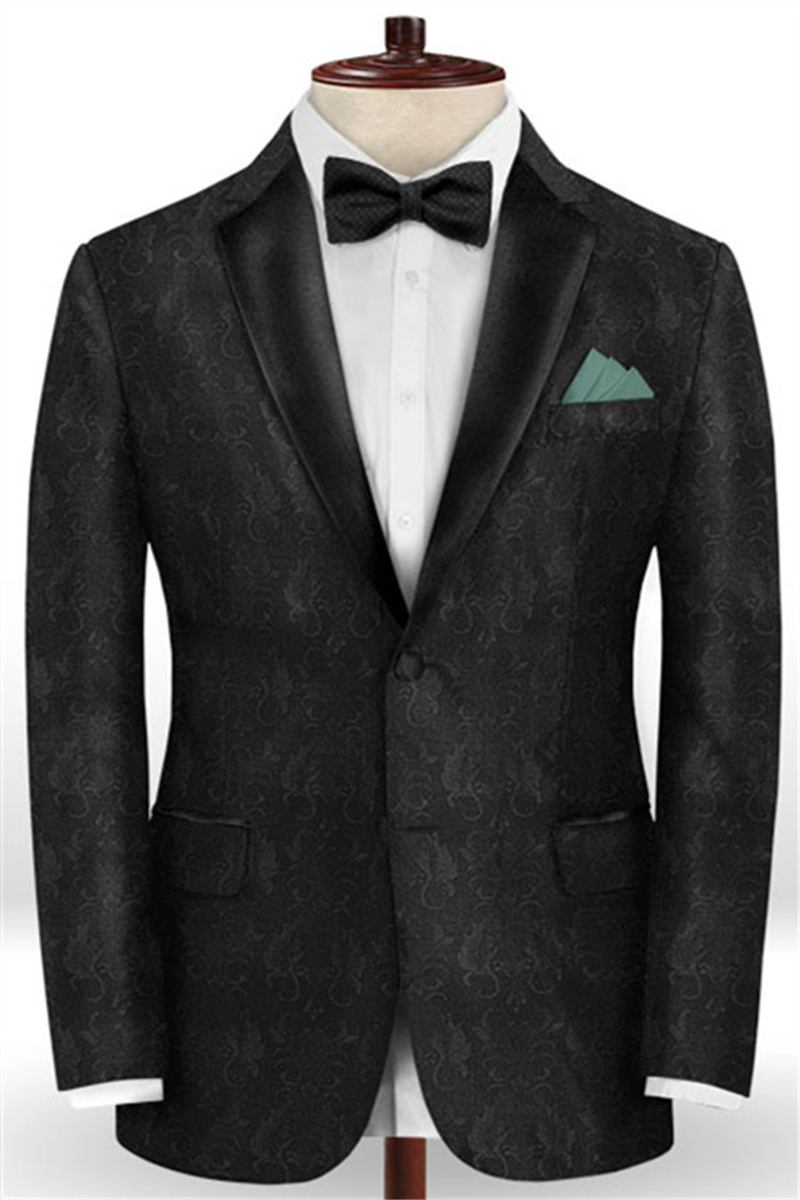 Black Jacquard Prom Costume Men Suit Two Piece Slim Fit Tuxedo