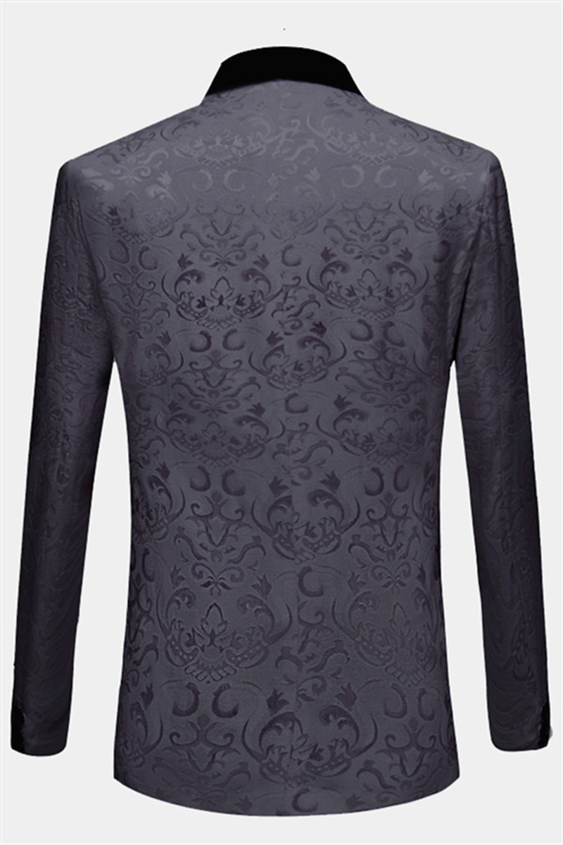 Three-Piece Black Jacquard Suit Unique Prom Dinner Suit