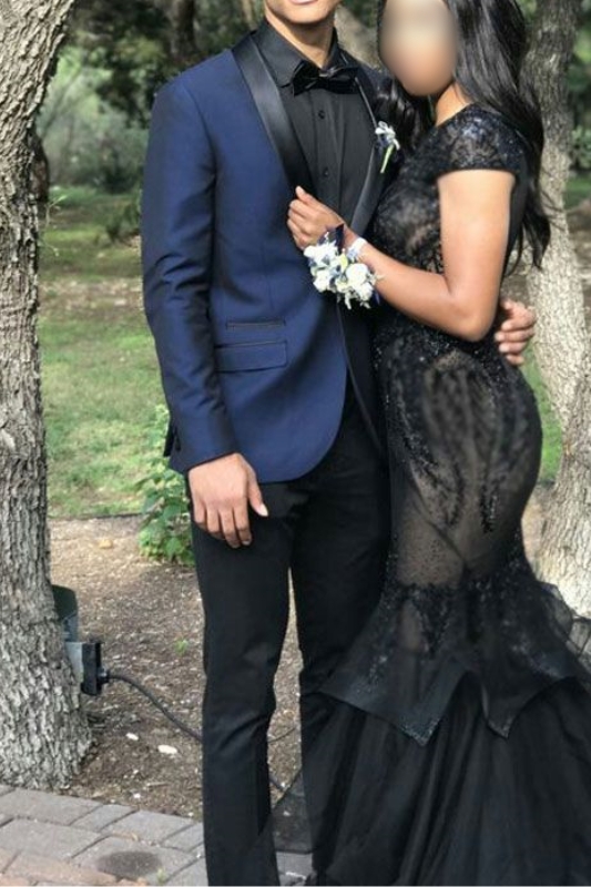 Jacob Navy Two-Piece Slim Fit Prom Men Suit With Black Silk Lapel