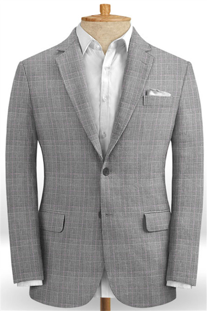 Slim Fit Two-Piece Grey Prom Suit Summer Linen Wedding Groom Tuxedo