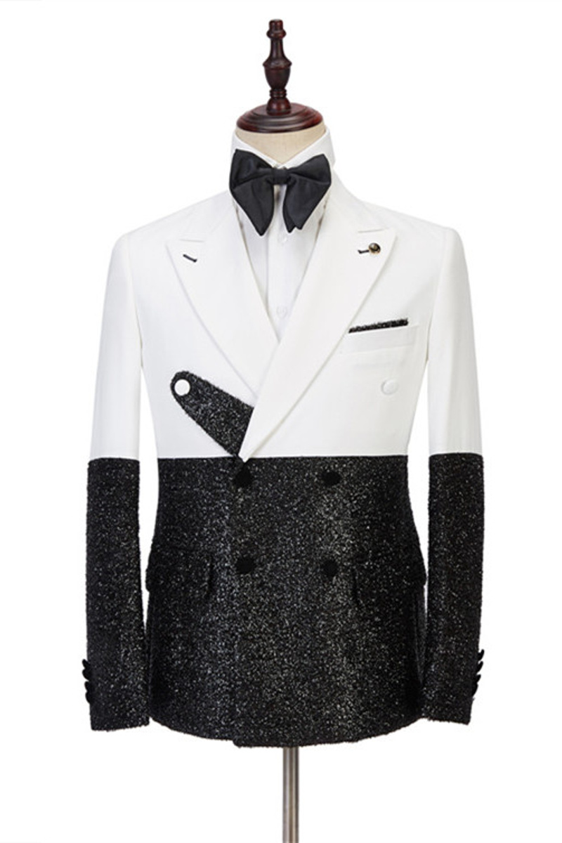 Kenneth White Sparkle Double-Breasted Slim Fit Prom Suit