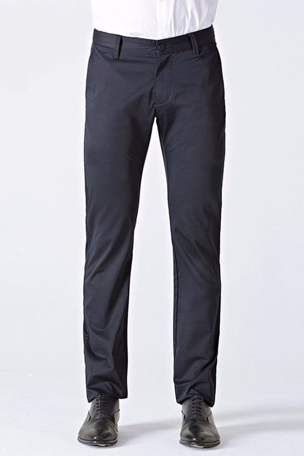 Classic Dark Navy Cotton Straight Fit Men Suit Pants For Business