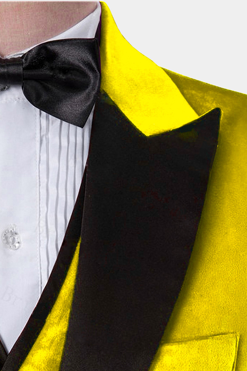 Yellow Velvet Tuxedo Three-Piece Slim Fit Prom Suit