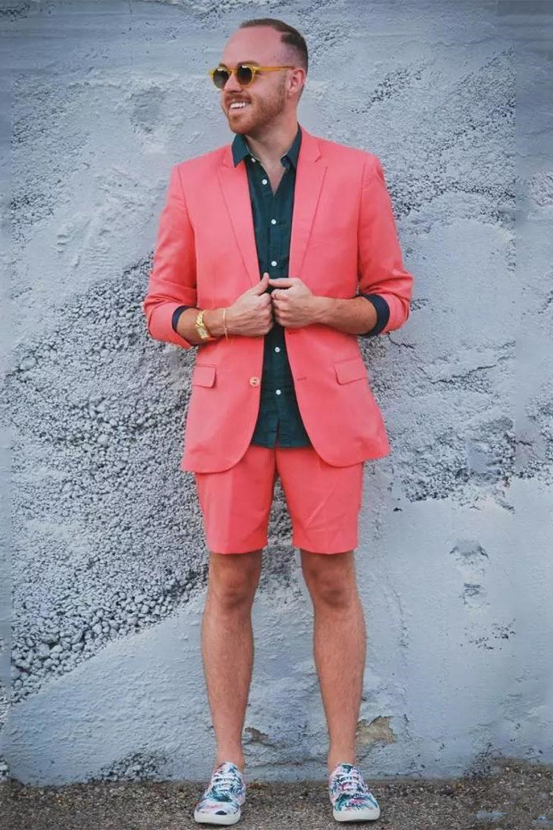 Marc Summer Orange Notched Lapel Men Suit With Shorts