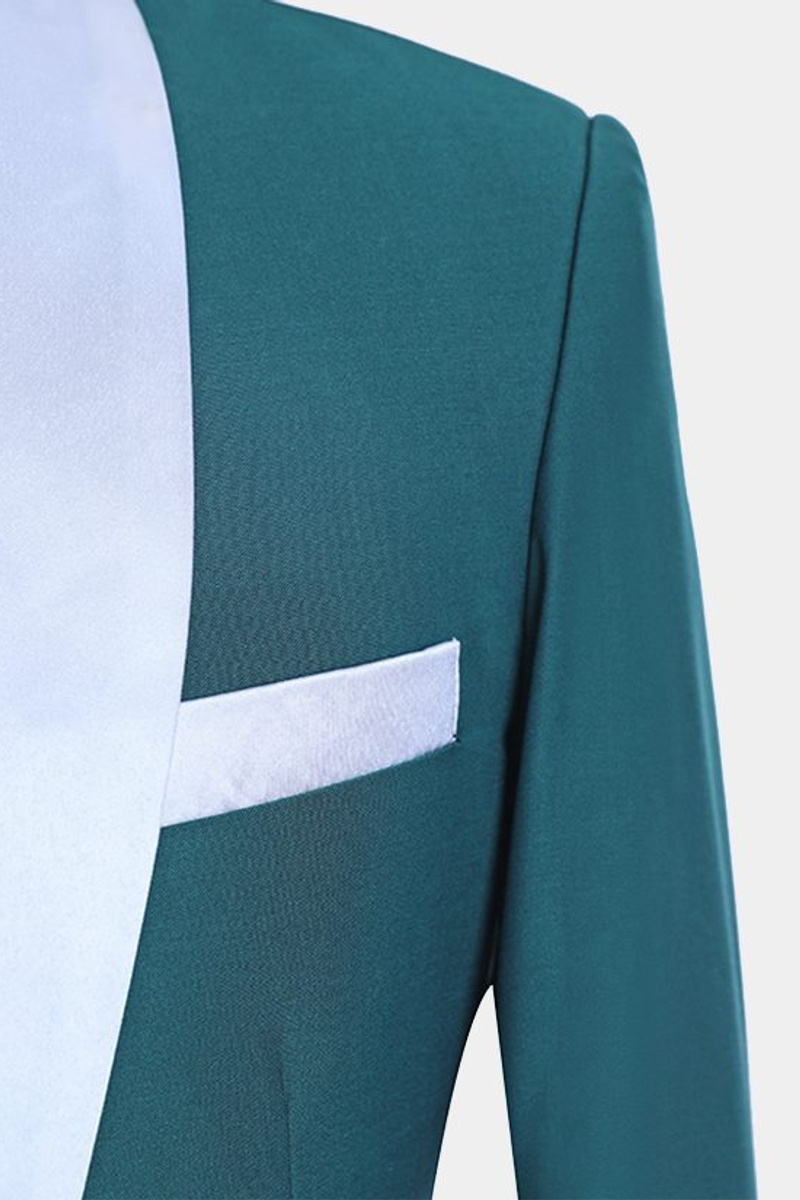 Teal Tuxedo with Light Trim Formal Business Suit