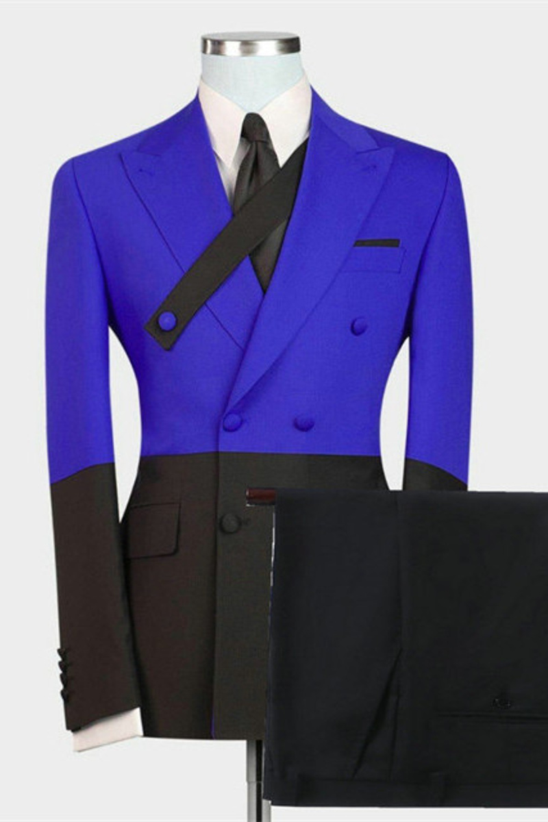 Ezekiel Royal Blue Double Breasted Point Lapel Prom Men Suit Online