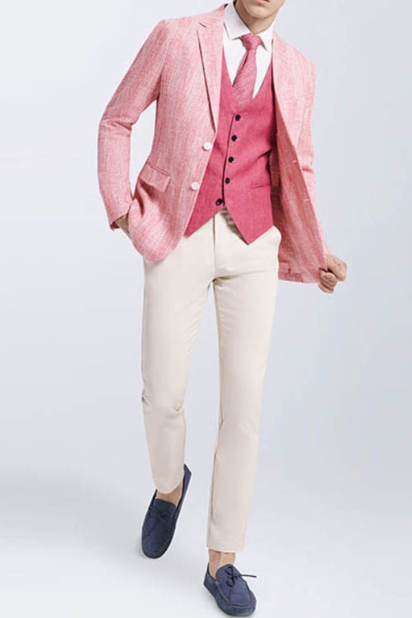 Trendy Pink Casual Linen Blazer For Prom