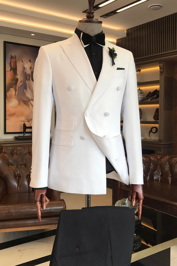 Javion White Double-Breasted Slim Fit Fashion Suit