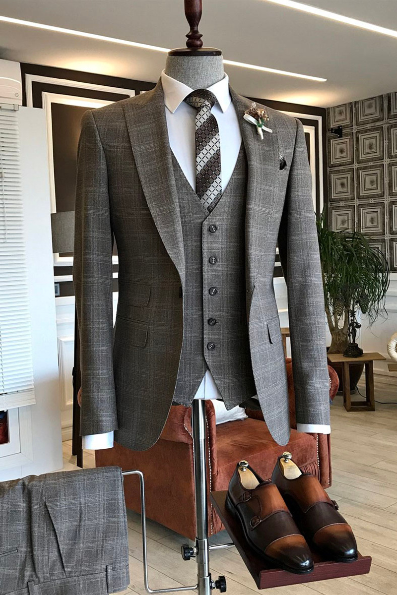 Felix Formal Check Point Lapel Custom Slim Fit Suit
