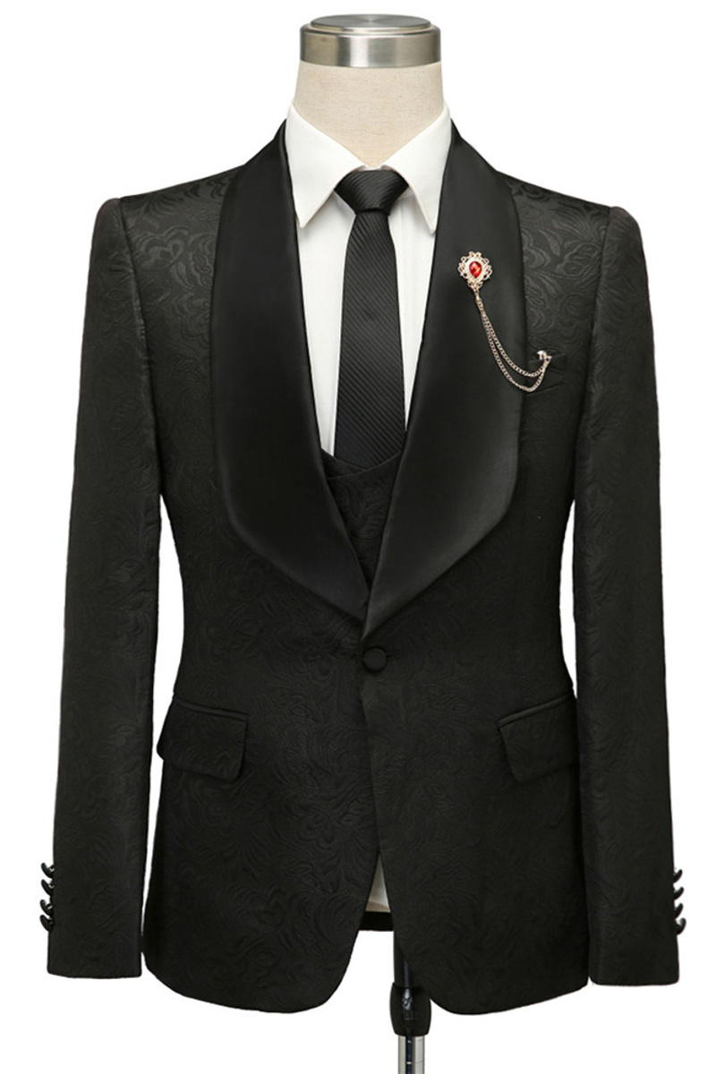 Bradley Stylish Black Jacquard Shawl Lapel Wedding Suit