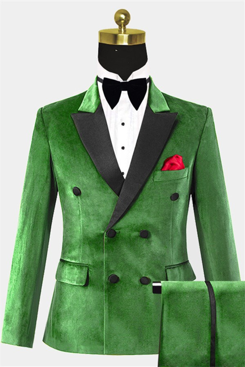 Green Velvet Double-Breasted Tuxedo Men's Suit